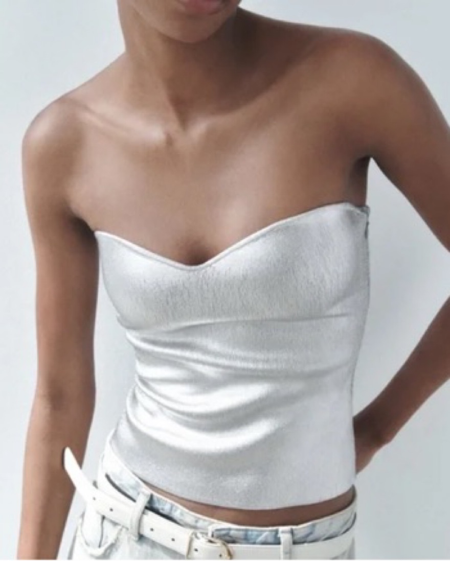 Zara Silver Metallic Knit Bustier Top by Zara - Pickle