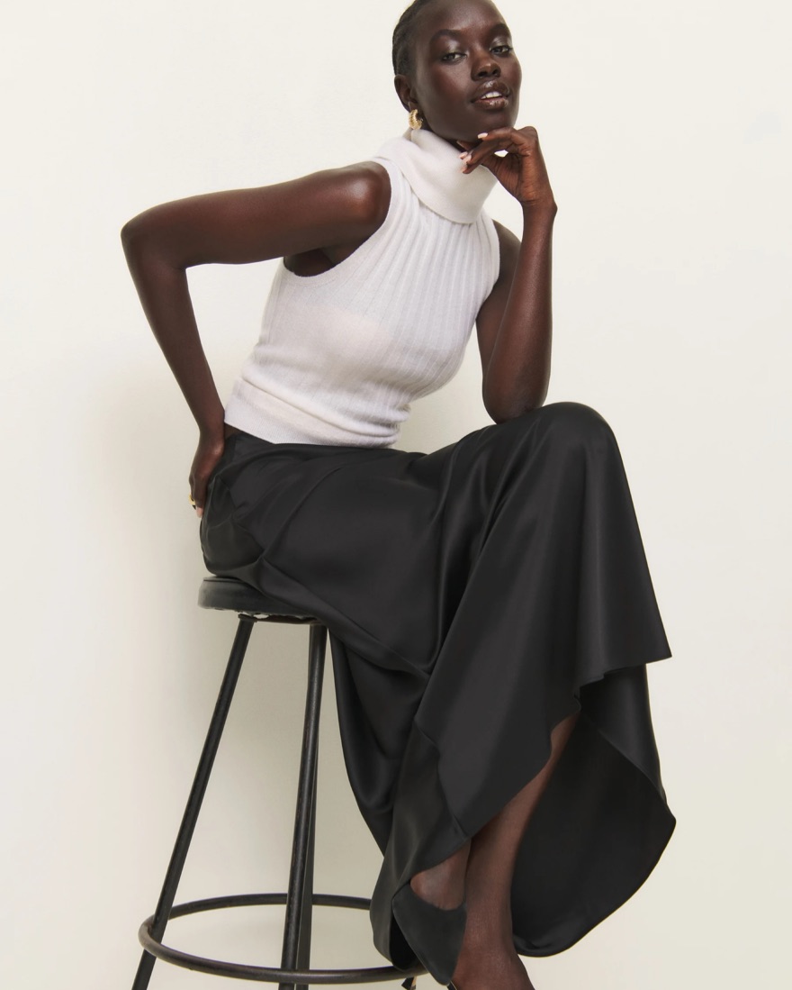 Reformation Bella Satin Skirt Black by Reformation - Pickle