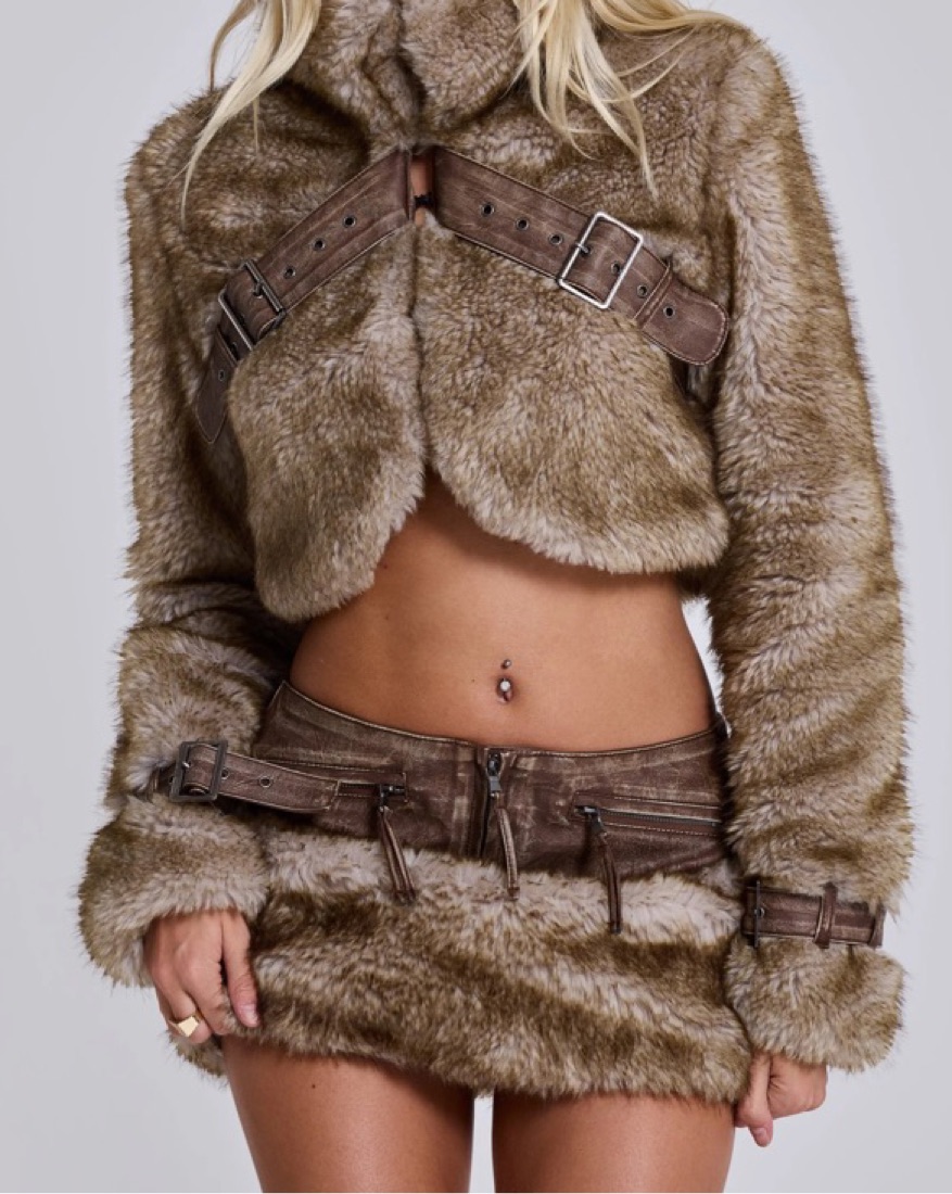 Jaded London Faux Fur & Leather Skirt by Jaded London - Pickle