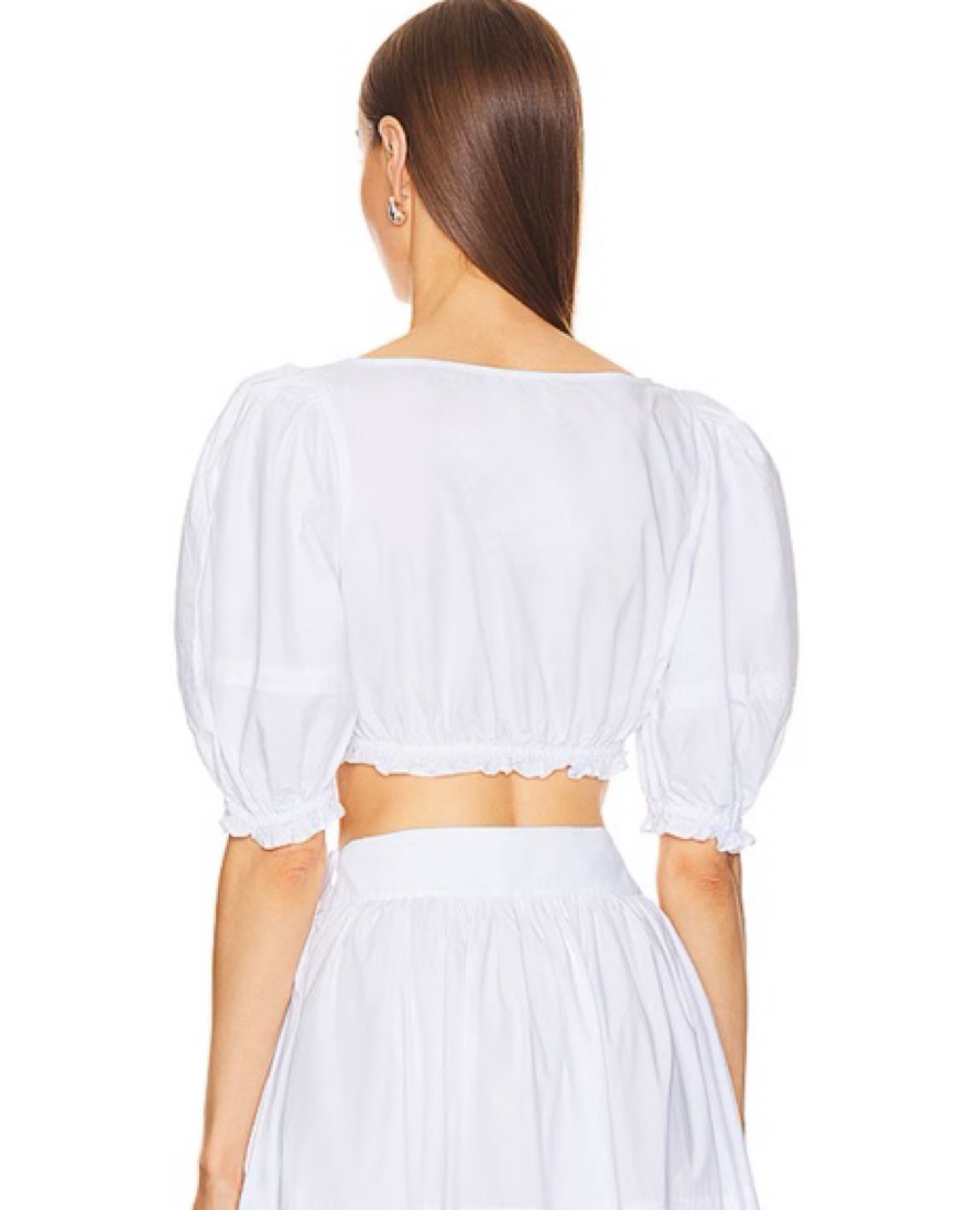 Helsa Poplin Cropped Peasant Top White by Helsa - Pickle