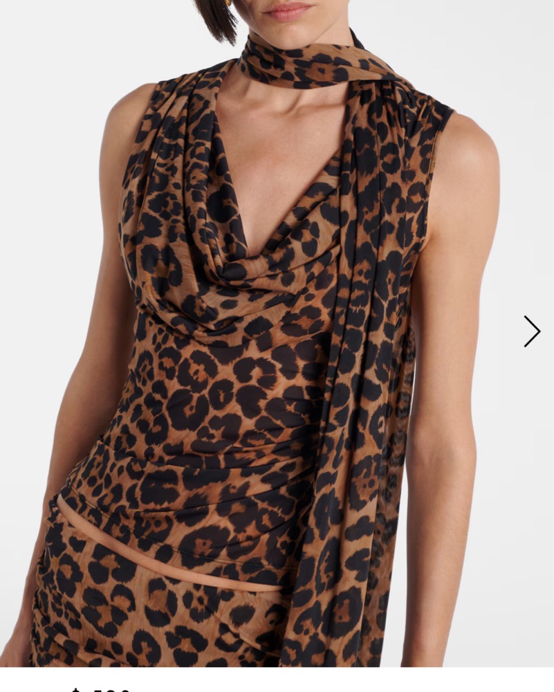 Blumarine ブルマリン レオパード　カットソー　長袖 刺繍　ビジュー Blumarine Leopard Scarf Tie Neck Top by Blumarine - Pickle