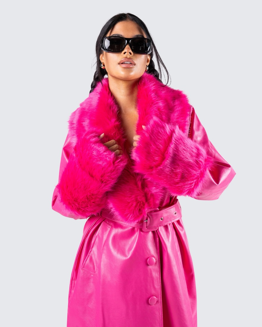 Willa Pink Vegan Fur Leather Coat by Finesse - Pickle