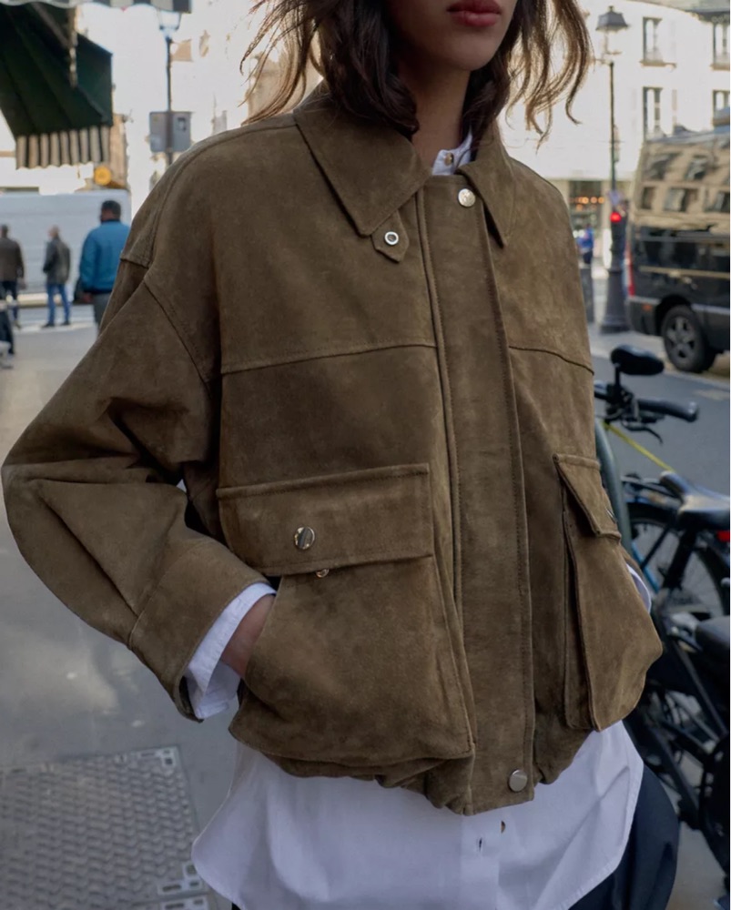 Zara Leather Suede Bomber Jacket by Zara - Pickle