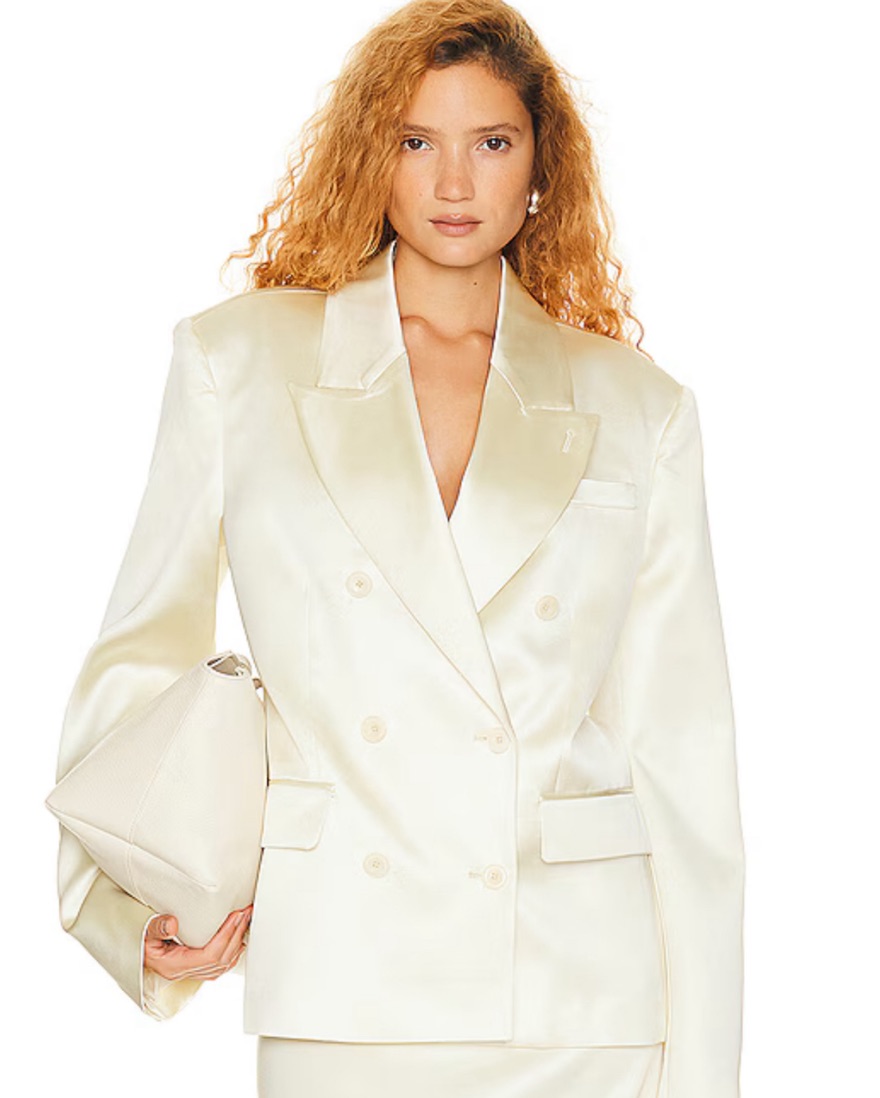 即完売 SINSS Double tailored jacket 2025 XS Helsa Heavy Satin Double Breasted Jacket by Helsa - Pickle