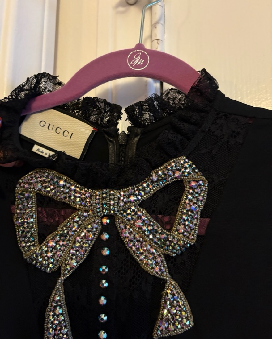 Glamorous Gucci Gem-Encrusted Black Lace Dress by Gucci - Pickle