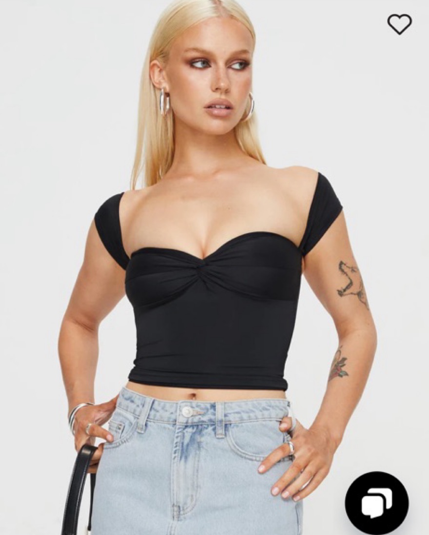 Larisha Off The Shoulder Top Black by Princess Polly - Pickle