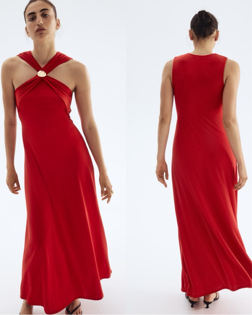 H&M Small Red Halter Neck Maxi Dress by H&M - Pickle
