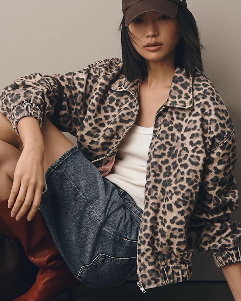 Leopard Print Denim Bomber Jacket by Anthropologie - Pickle