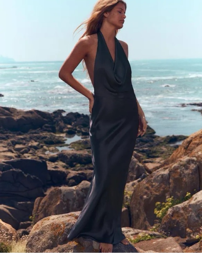 Satin Effect Open Back Midi Dress by Zara - Pickle