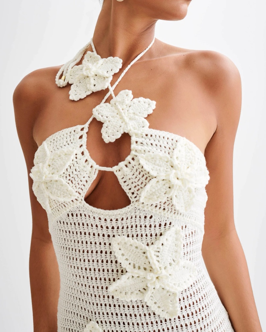 Meshki Kyla Crochet Maxi Dress Ivory by Meshki - Pickle