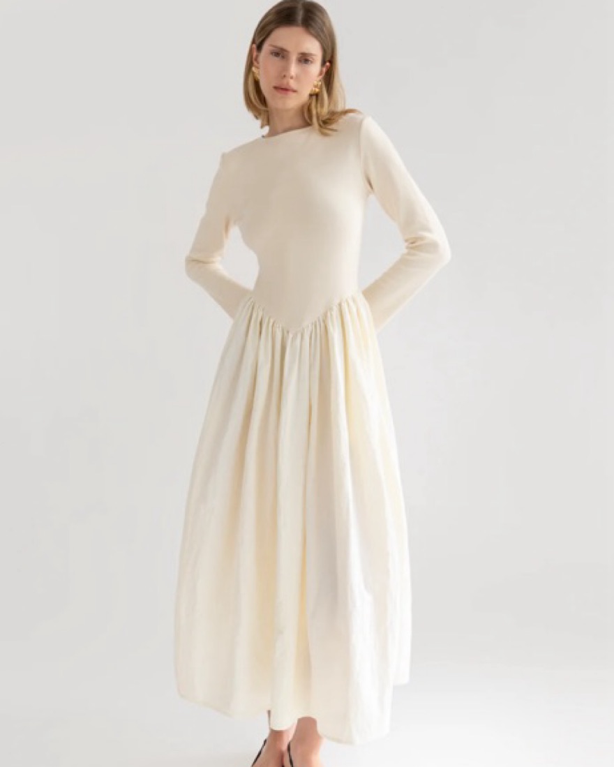 Kira Basque Waist Maxi Dress by The Bekk - Pickle
