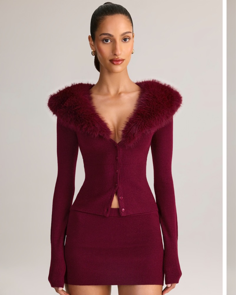 ニット/セーター Herlipto Fur-Trimmed Turtleneck Dress Bindi Fur Trim Sweater Micro Mini Dress - Taupe | Fashion Nova
