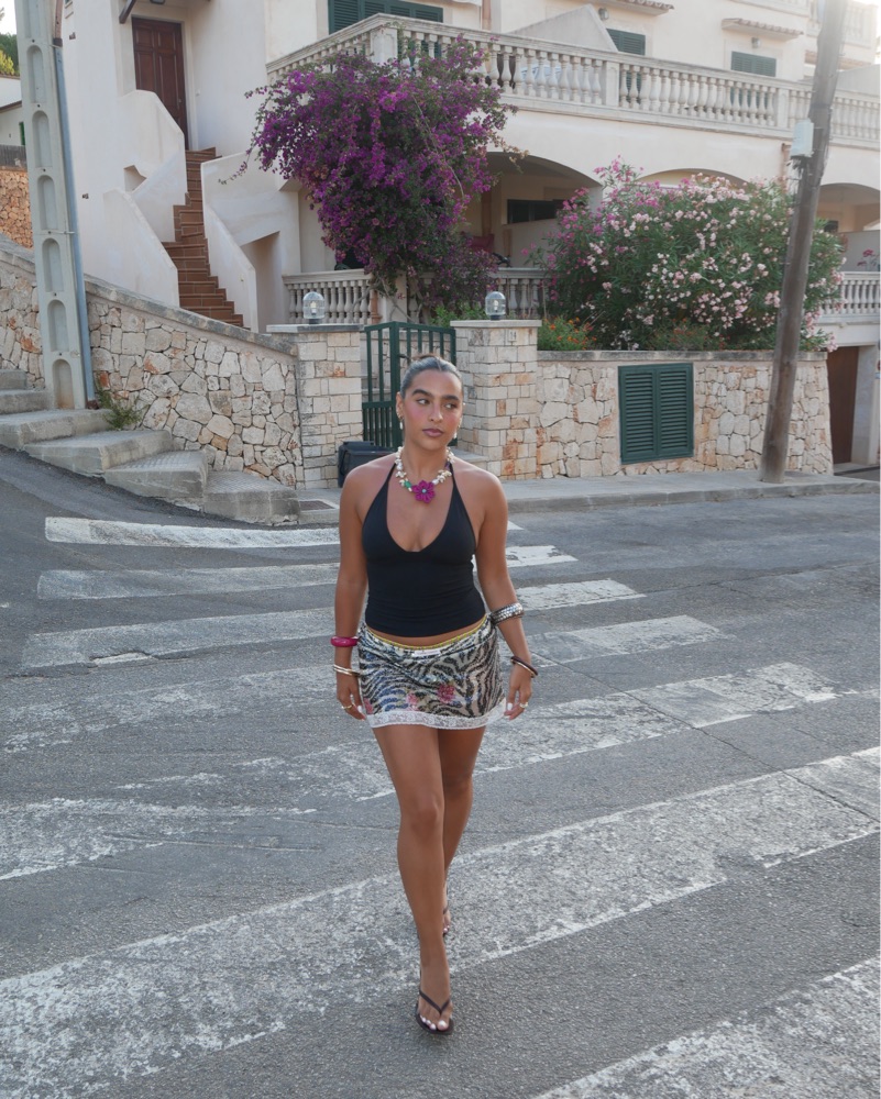 Handover Floral Sequin Mini Skirt by HANDOVER - Pickle