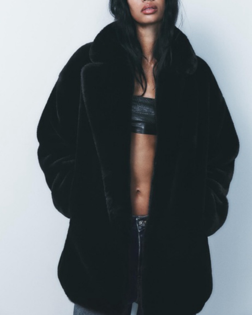 Zara Faux Fur Coat Black by Zara - Pickle