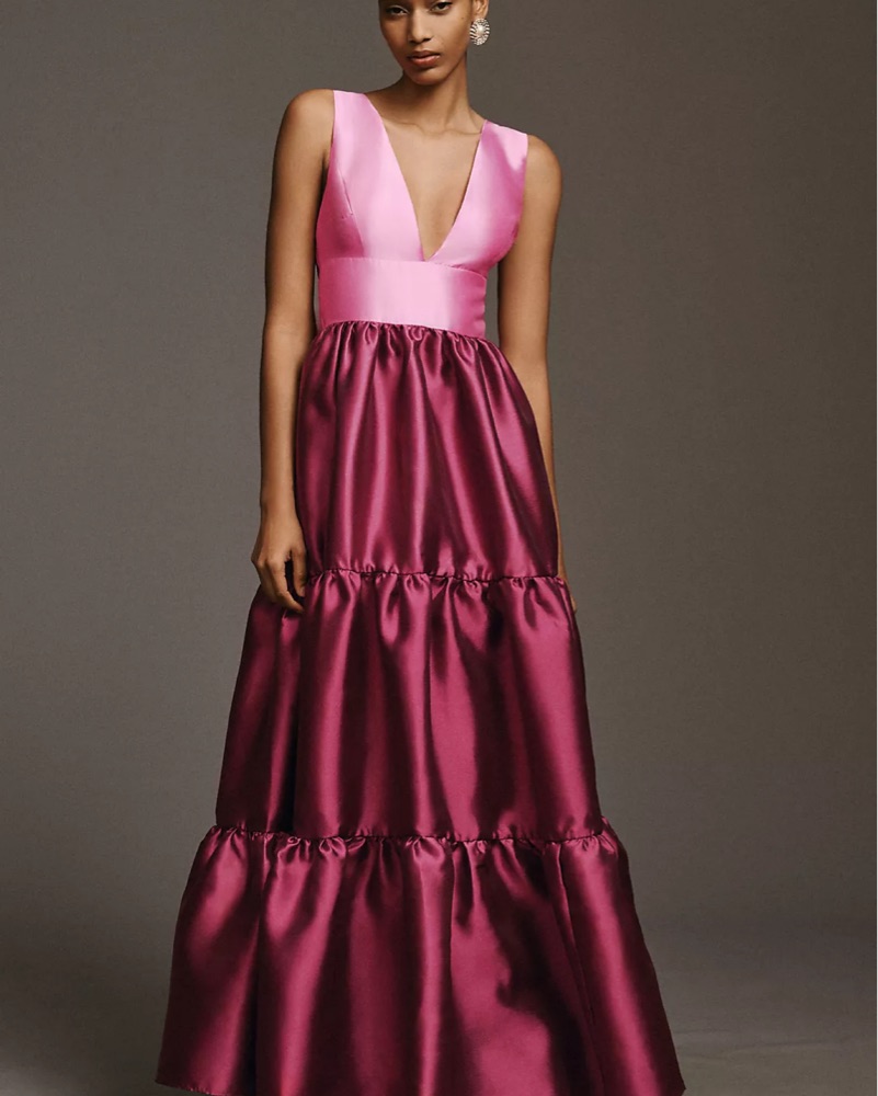 herlipto新品Back Ribbon Tiered Satin Dress herlipto Back Ribbon
