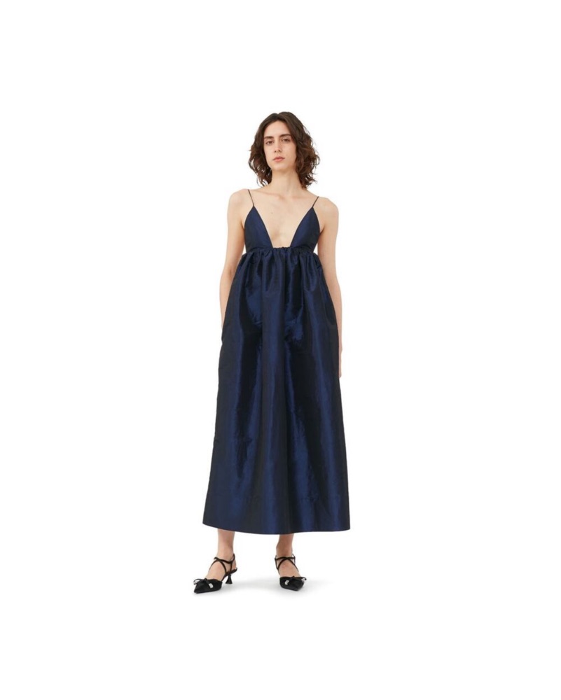 Metallic Blue Ganni Taffeta Dress by Ganni - Pickle