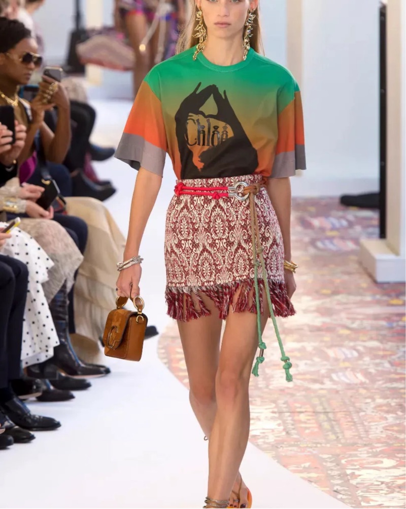 2019 Chloe Mini Skirt - Jacquard Fringe by Chloe - Pickle