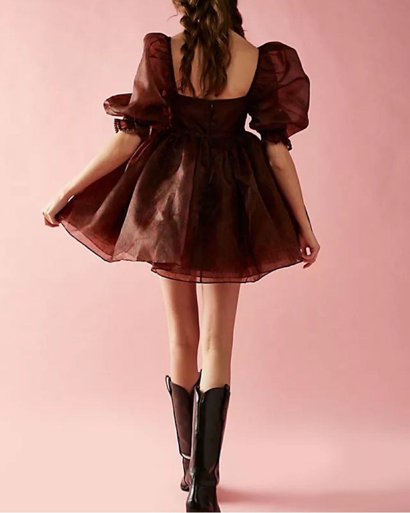 Acka sheer puff dress ブラウン　size2 sheer puff dress – Acka online store