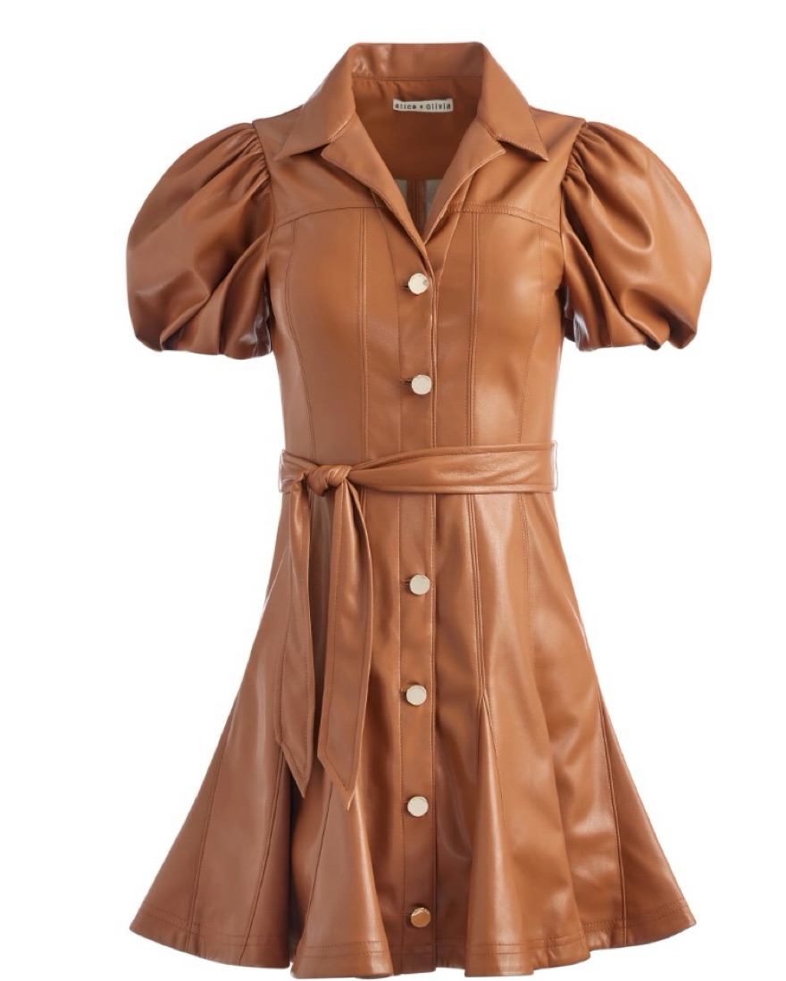 Alice + Olivia Vegan Leather Mini Dress by Alice & Olivia - Pickle