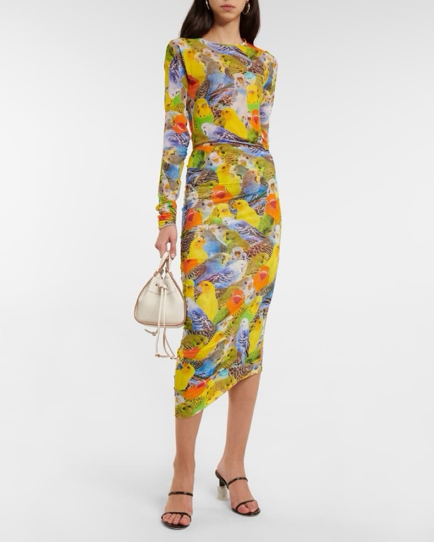 Loewe Parrots Mesh Jersey Midi Skirt by Loewe - Pickle