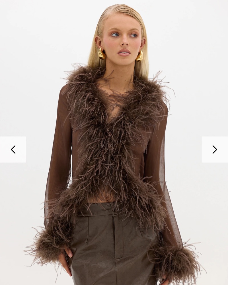 Bubish Brown Gigi Sheer Feather Blouse by Bubish - Pickle