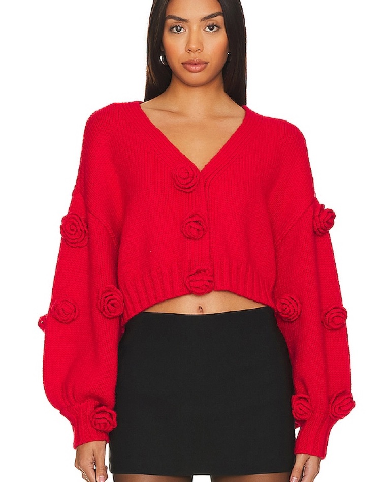 Scarlett Cardigan With Rose Details by For Love & Lemons - Pickle