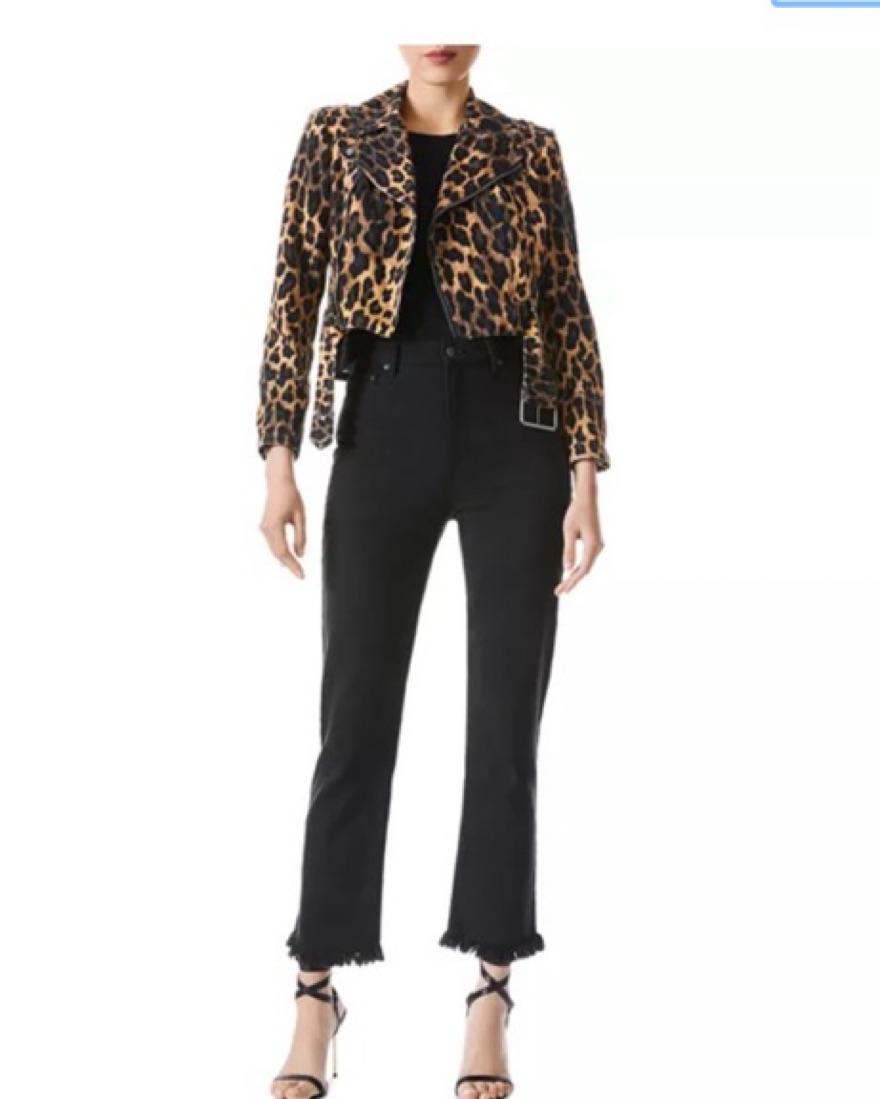 alice Alice + Olivia Leopard Print Moto Jacket by Alice & Olivia - Pickle