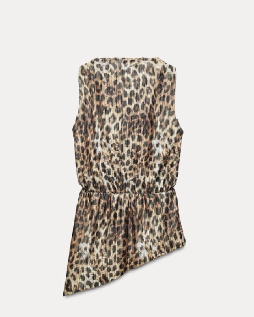 Leopard Asymmetric Pleated Top by Zara - Pickle