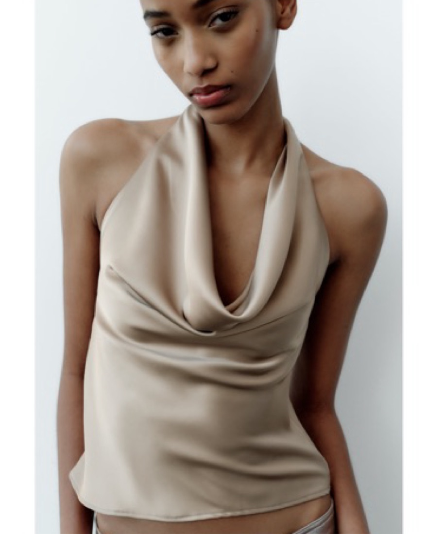 Zara Satin Effect Halter Top by Zara - Pickle