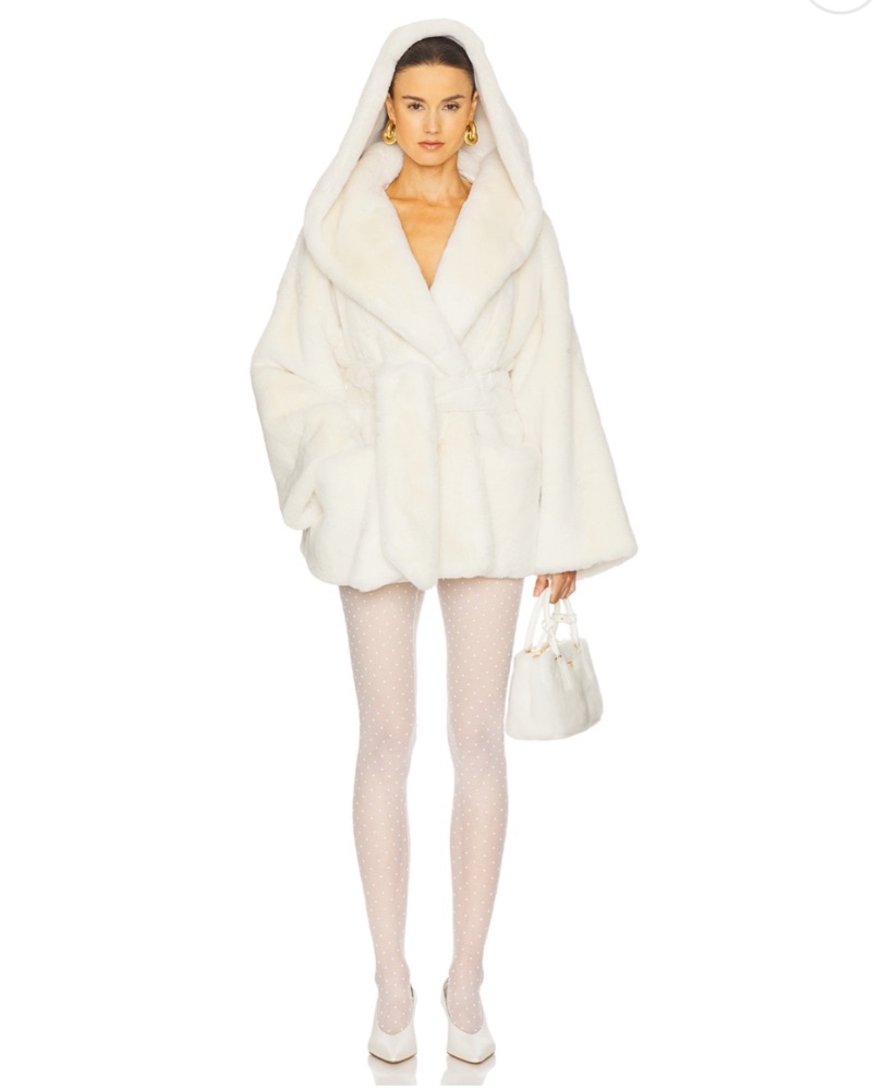 HESLA Hooded Fauz Fur Coat In White by Helsa - Pickle