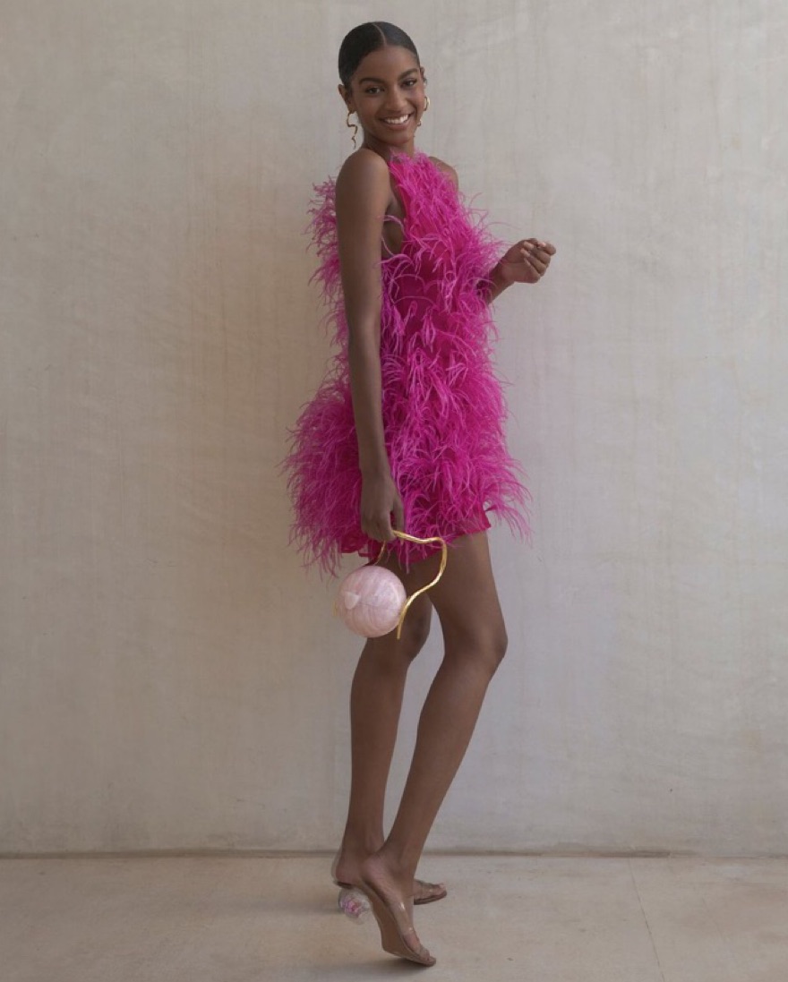 Cult Gaia Shannon Feather Mini Dress XS by Cult Gaia - Pickle