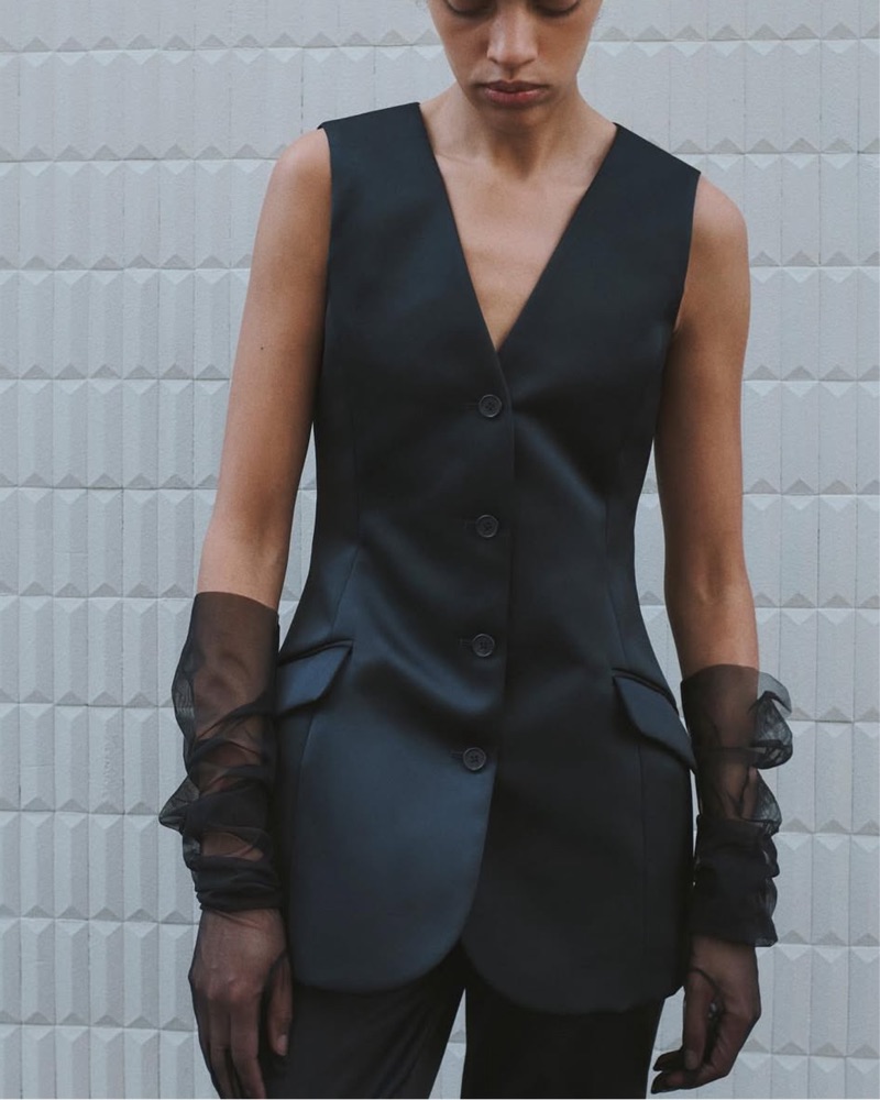 Attersee Duchess Satin Tailored Vest by Attersee - Pickle