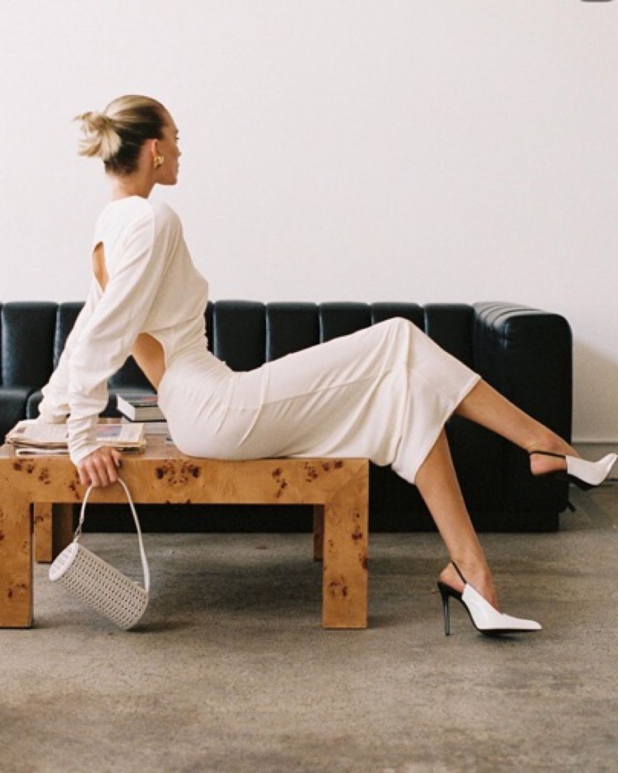 Helsa Matte Jersey Open Back Dress Ivory by Helsa - Pickle