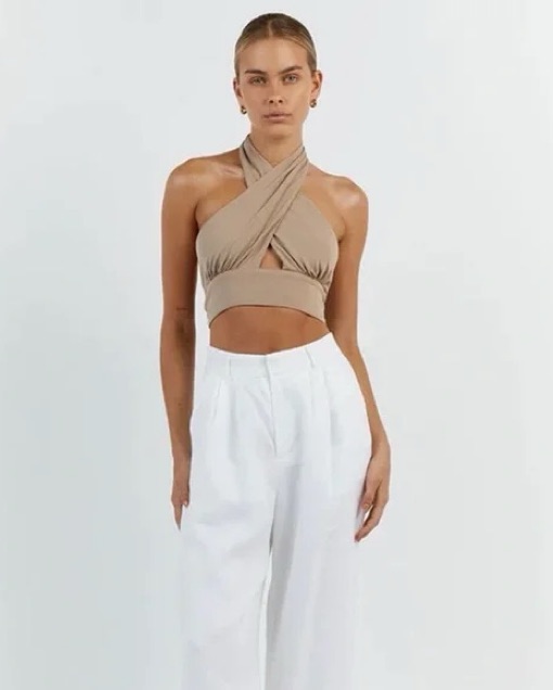 Dissh Amalfi Taupe Halter Crop Top by Dissh - Pickle