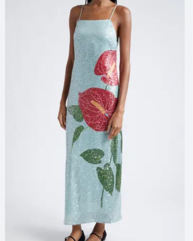Farm Rio Sequin Floral Midi Dress by Farm Rio - Pickle