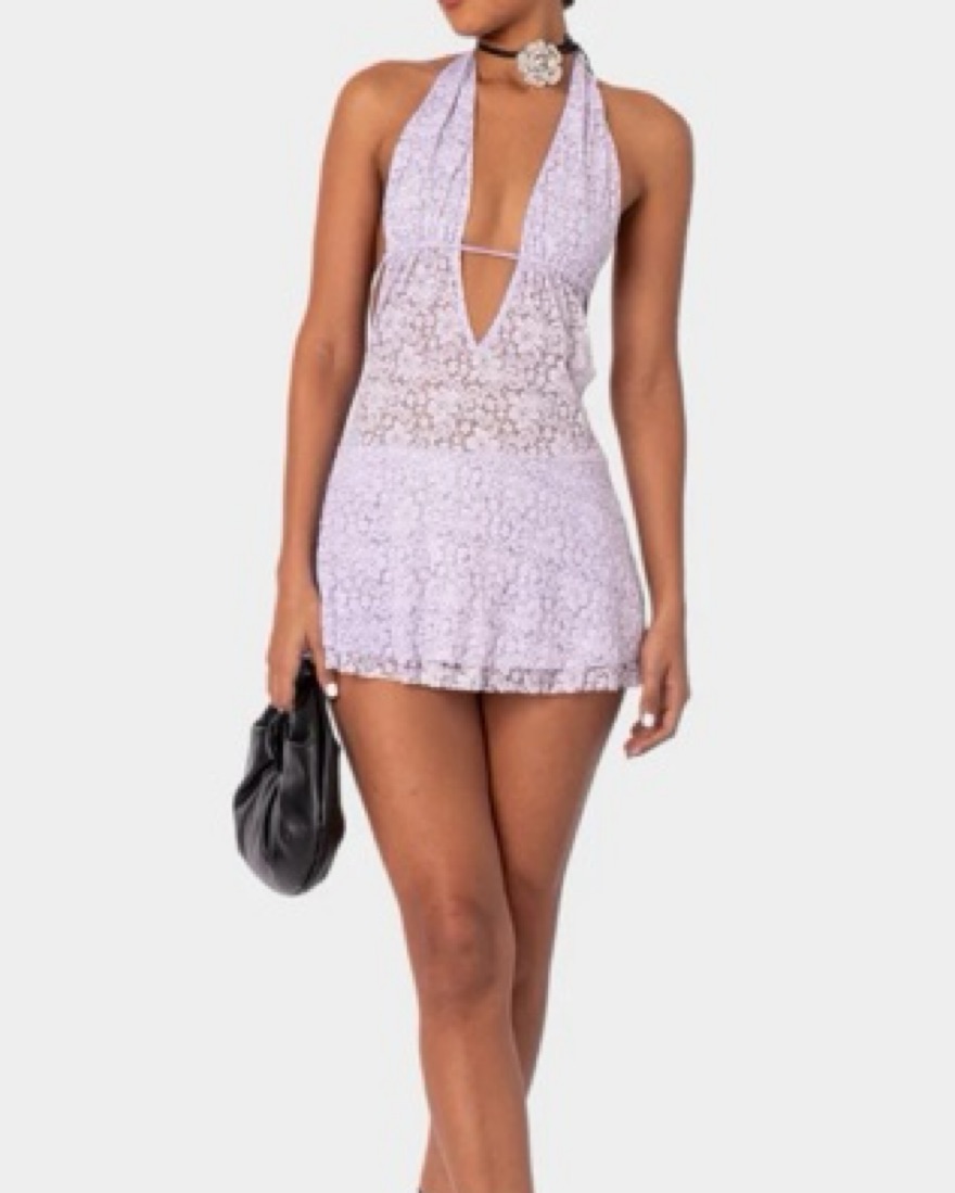 Treat Ürself dollish lace dress Lace Purple Mini Dress by Edikted - Pickle