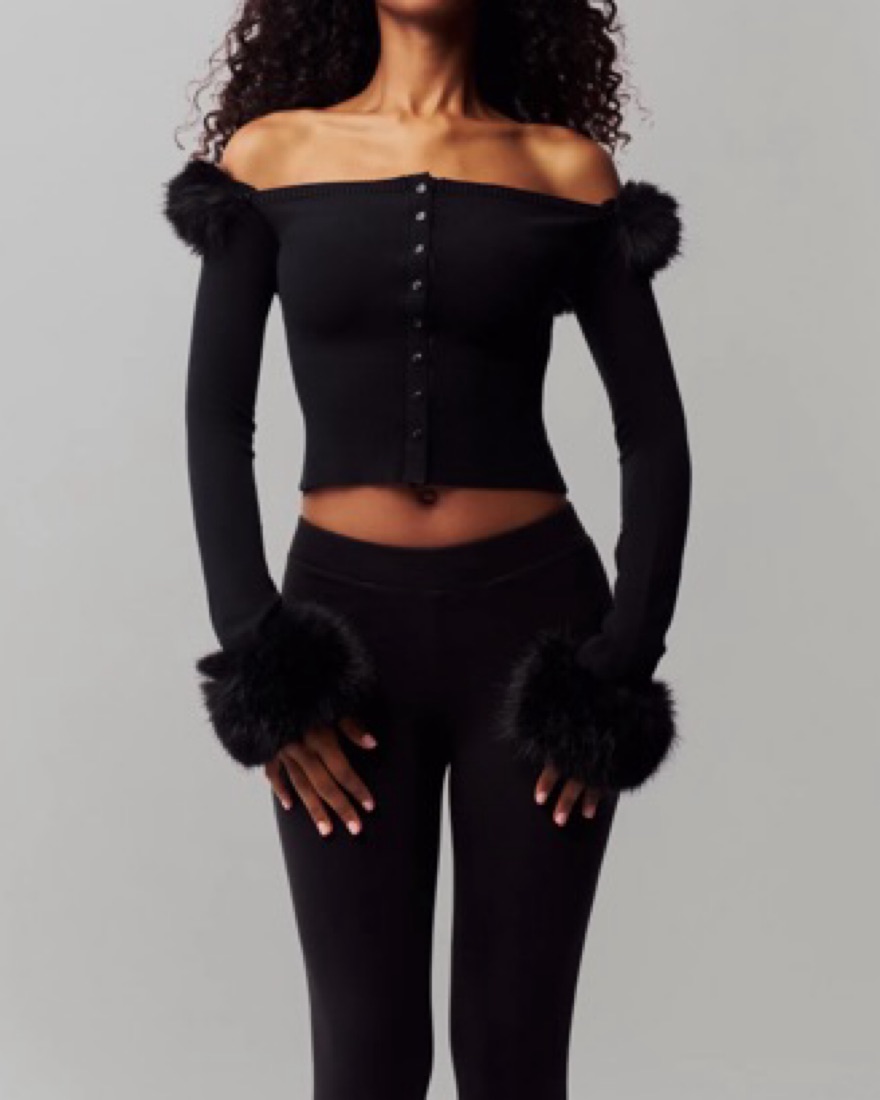 Danielle Guizio Black Fur-Trimmed Top by Danielle Guizio - Pickle