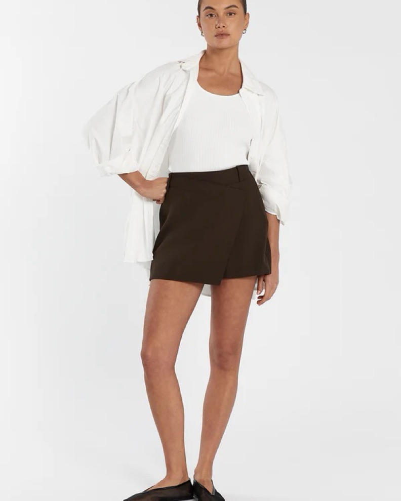 Julie Bitter Choc Talored Skort by Dissh - Pickle