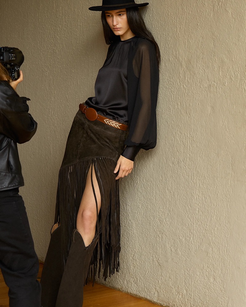 Suede Fringe Skirt by HM x Lorena Saravia - Pickle