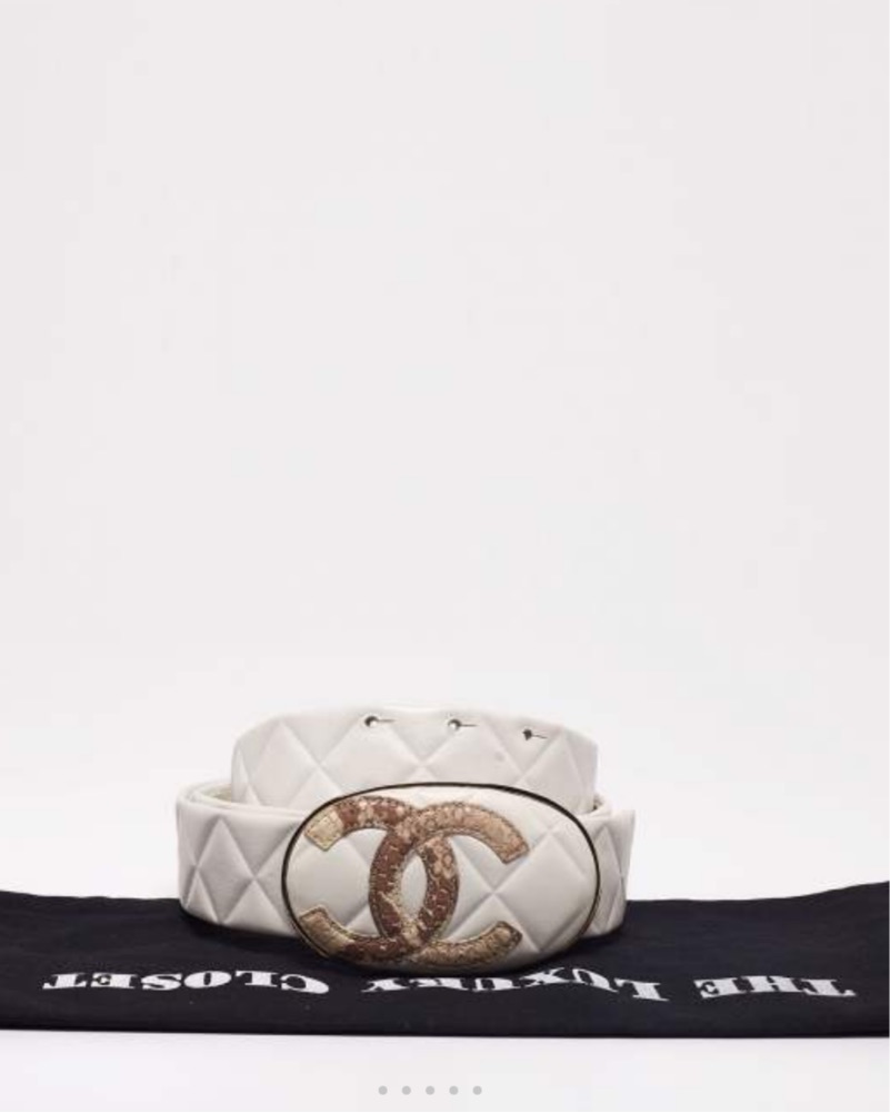 Chanel White Leather CC Buckle Belt by Chanel - Pickle
