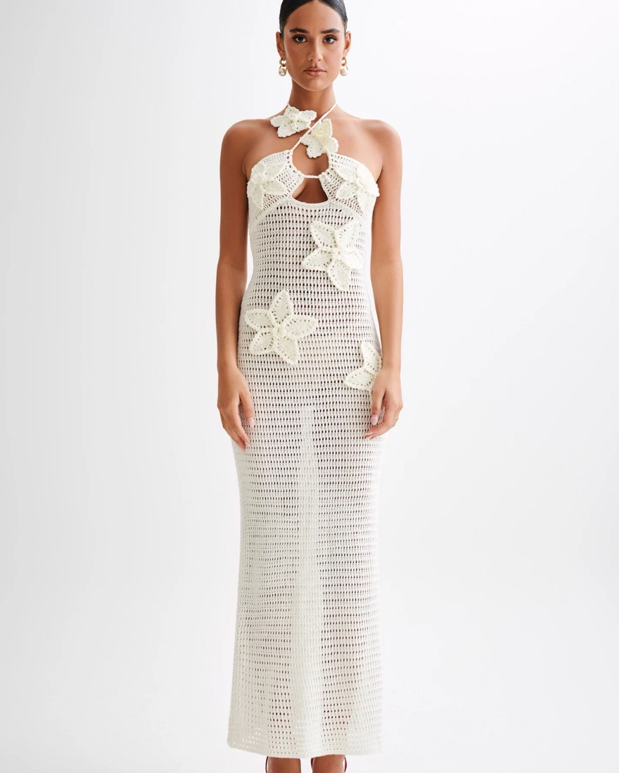Meshki Kyla Crochet Maxi Dress Ivory by Meshki - Pickle