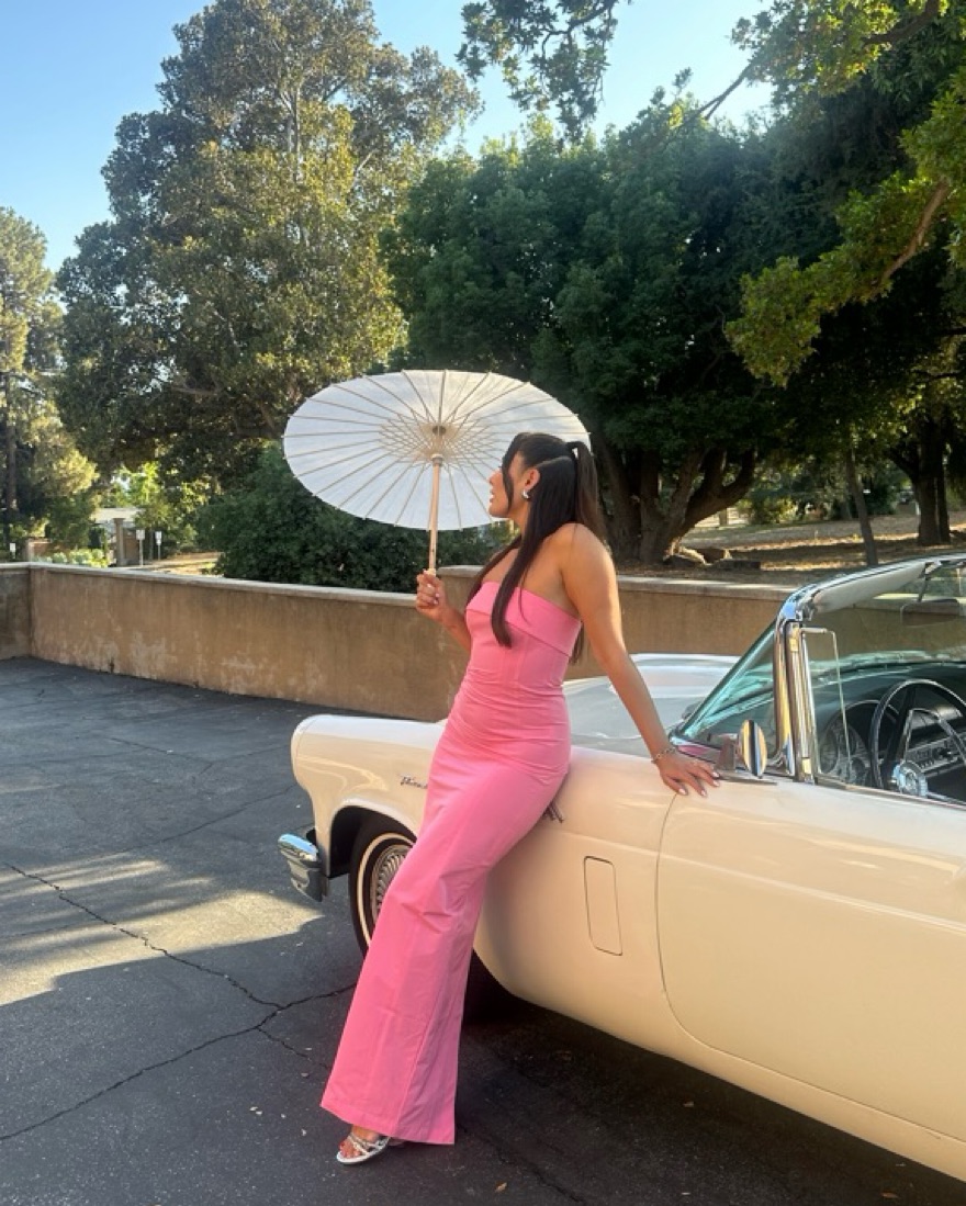 Helsa Pink Gown Tech Gabardine Long Stra by Helsa - Pickle