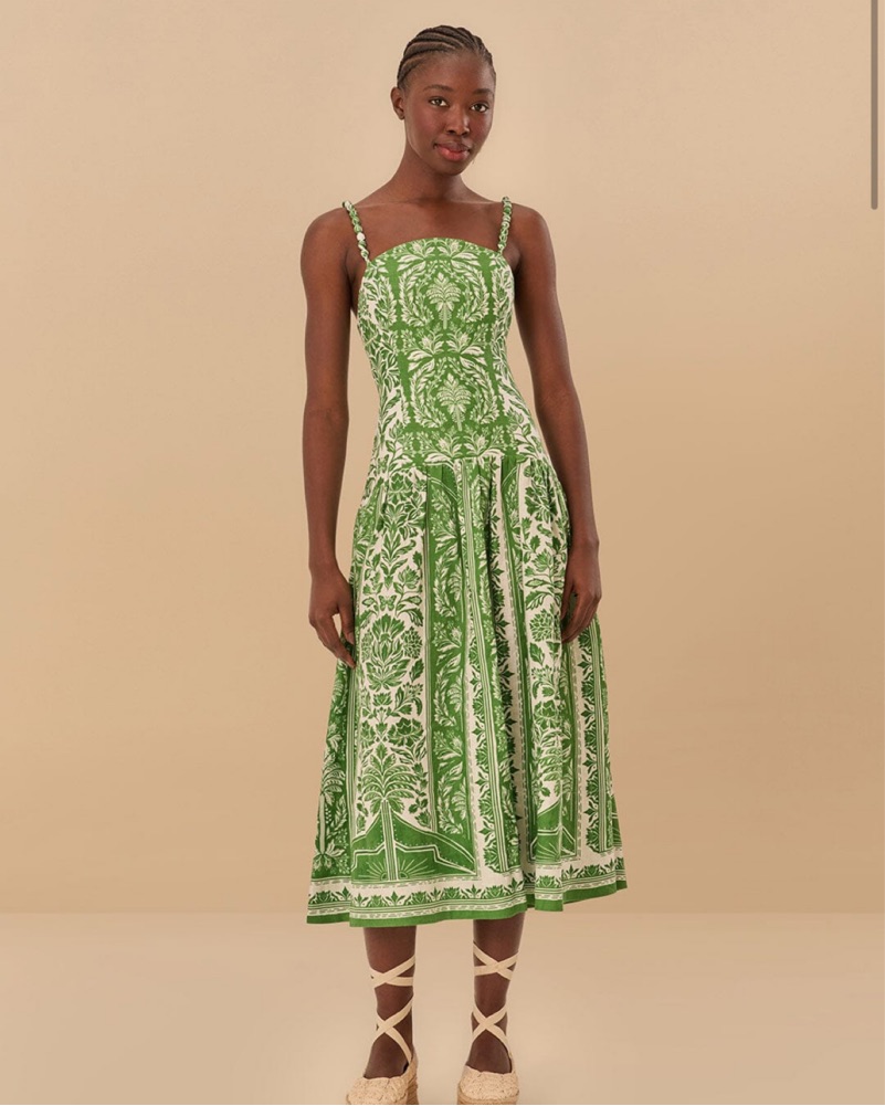 Green And White Summer Farm Rio Dress by Farm Rio - Pickle