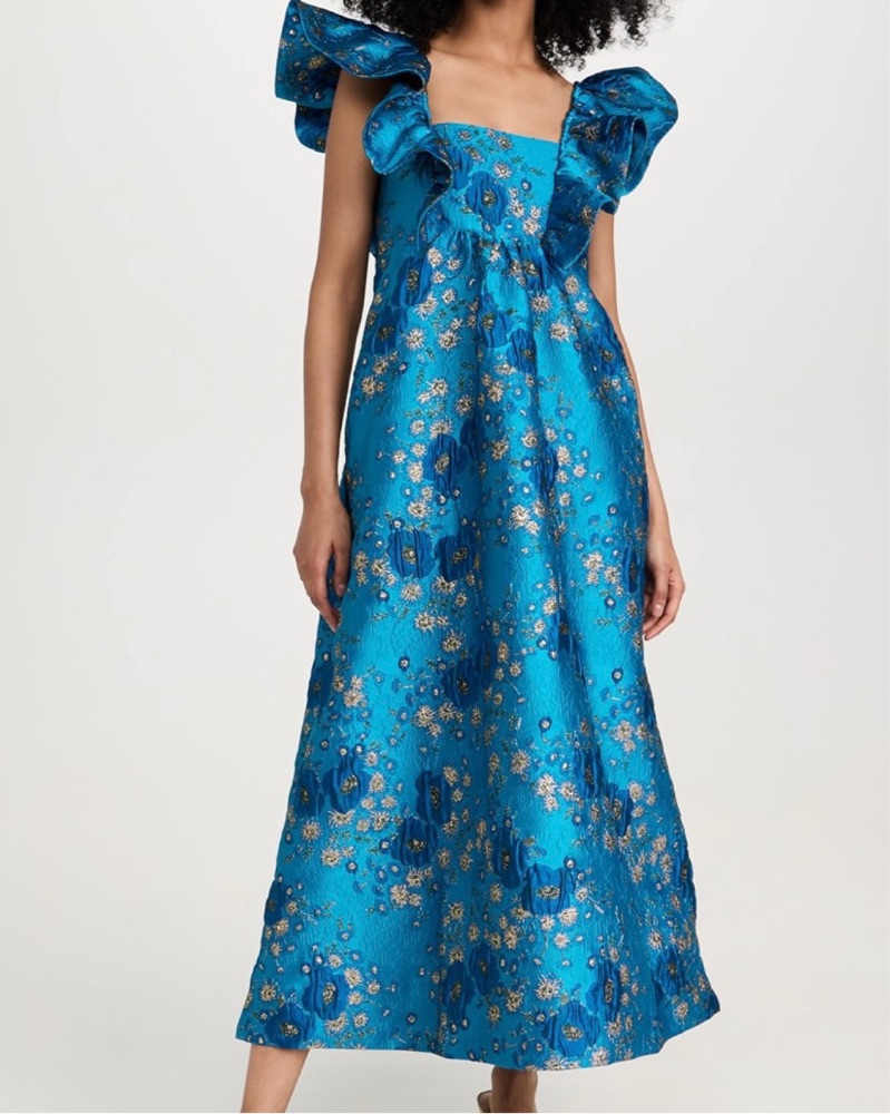 GANNI 3D Jacquard Ruffle Midi Dress by Ganni - Pickle