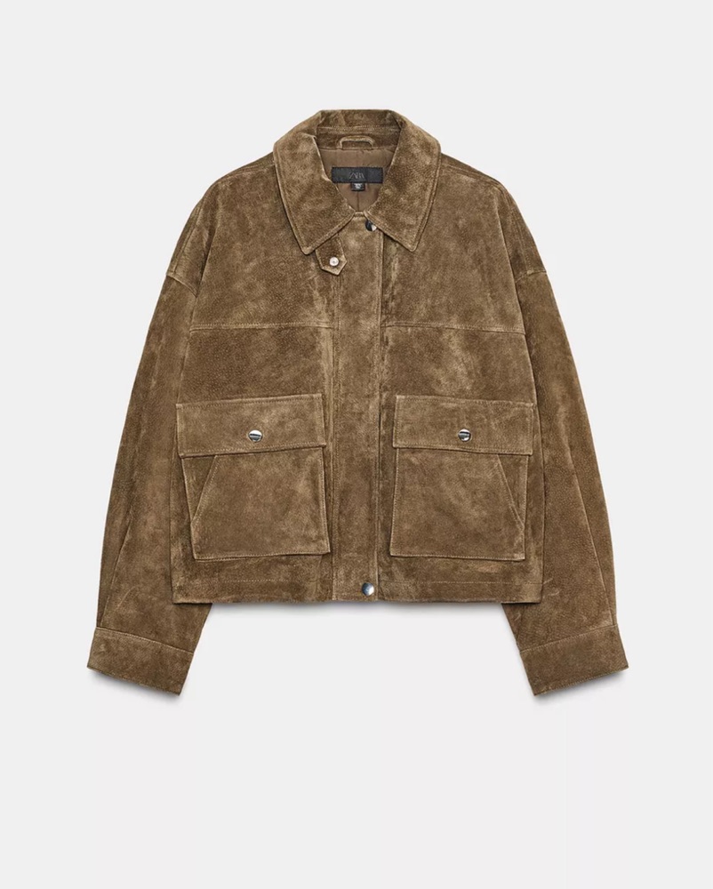 Zara Leather Suede Bomber Jacket by Zara - Pickle