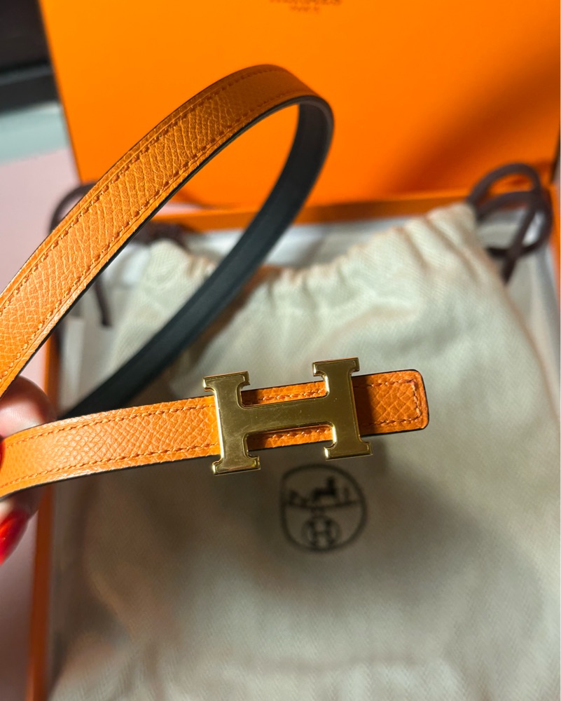 HERMES レザー ベルト 黒/裏:HERMESオレンジ Hermes Mini Belt - 2 sided(Black/Orange) by Hermes - Pickle