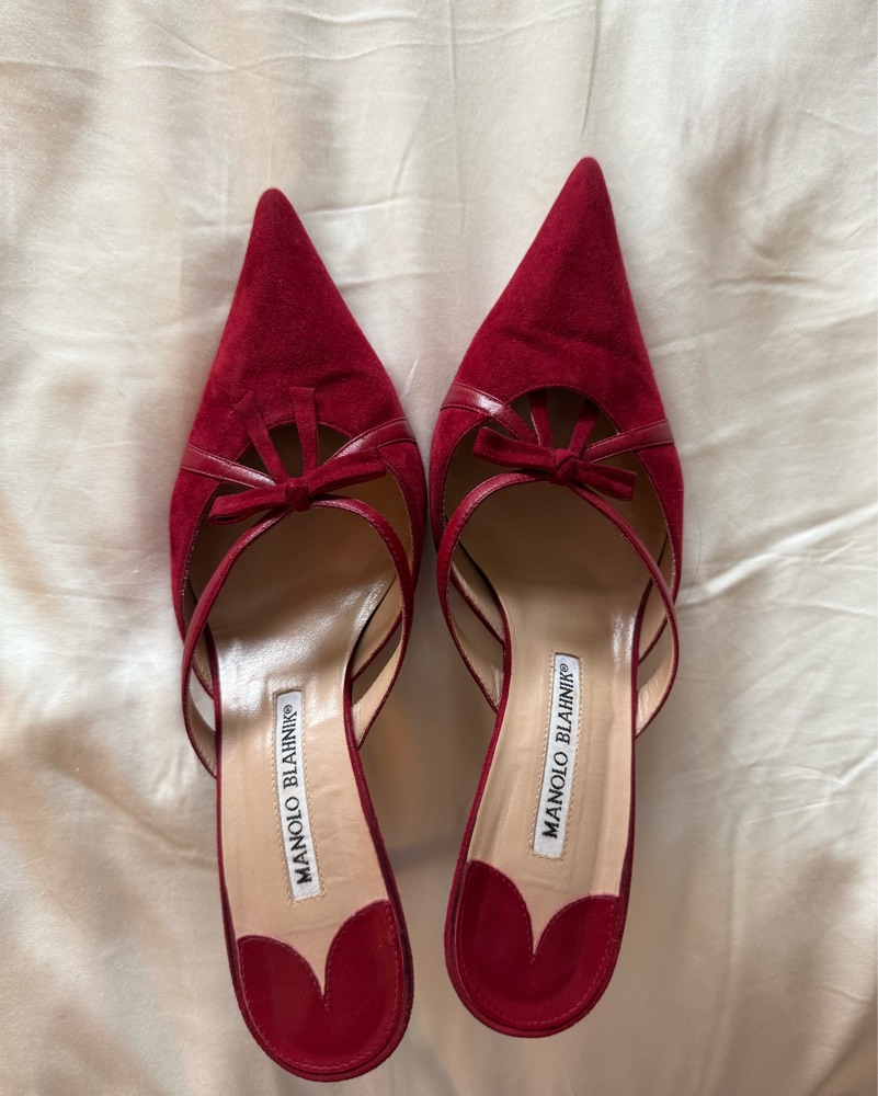 Red Suede Manolo Blahnik Heels by Manolo Blahnik - Pickle