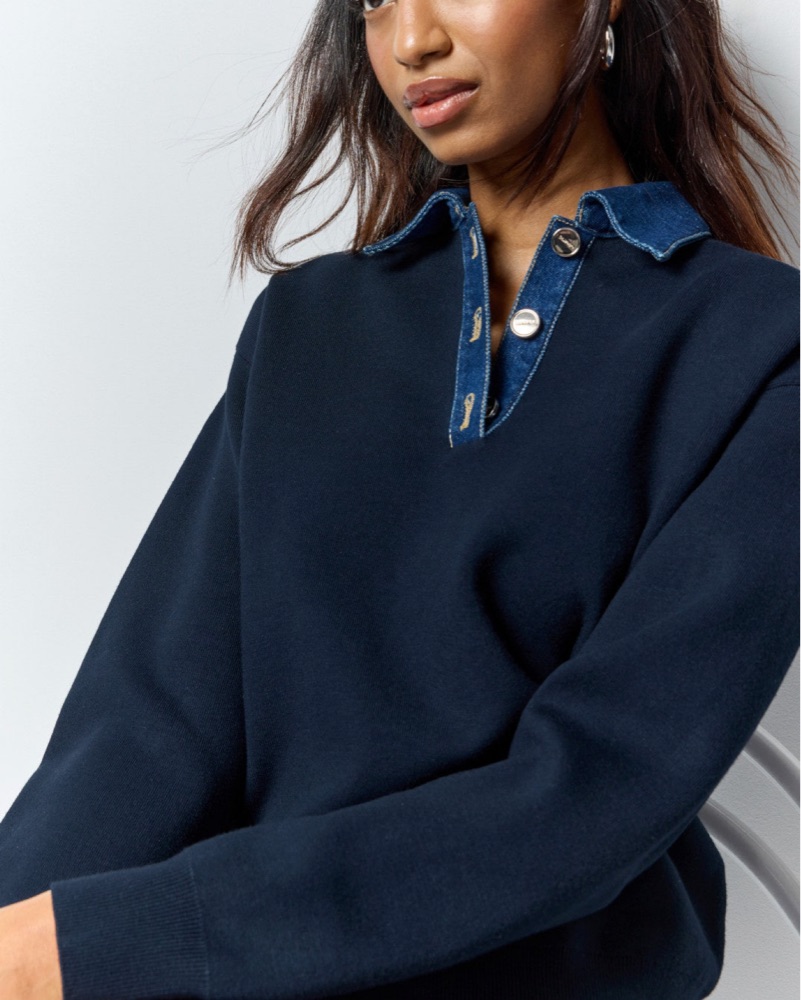 Sandro Damien Knit Denim Collar Sweater by Sandro - Pickle