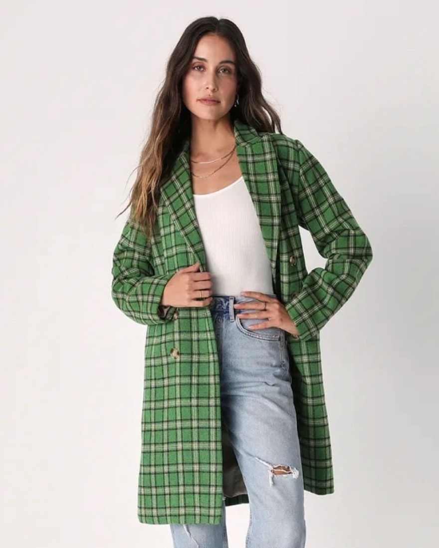 【新品未使用】　Plaid Mods Coat Vibrant Green Plaid Coat by Lulus - Pickle