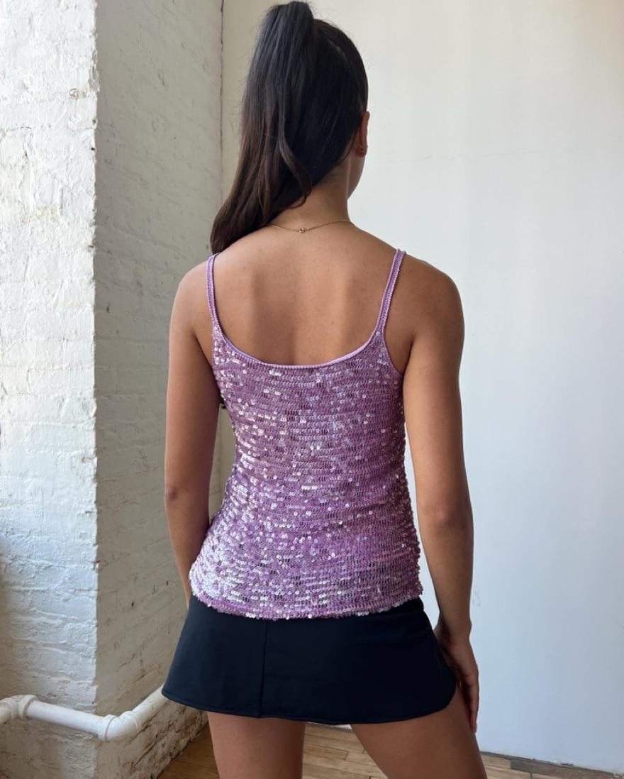 H6411-29◾️アンダーカバー　シルク100% フリルタンクトップ　Y2K Y2k Purple Beaded Tank by No Brand - Pickle